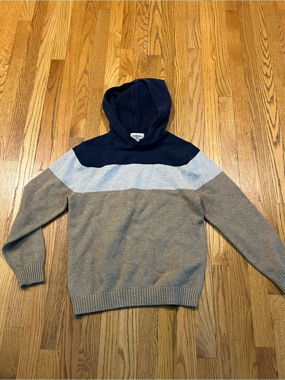Goodfellow & Co Men's Colorblock Crewneck Hoodie - Navy, Light Gray & Taupe